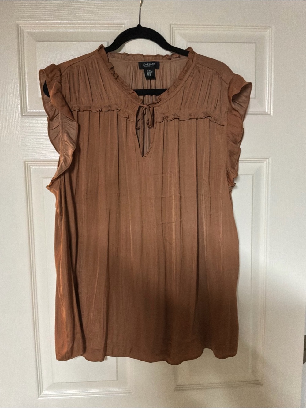 Jones New York Rust Brown Ruffle-Sleeve Tie-Neck Camisole